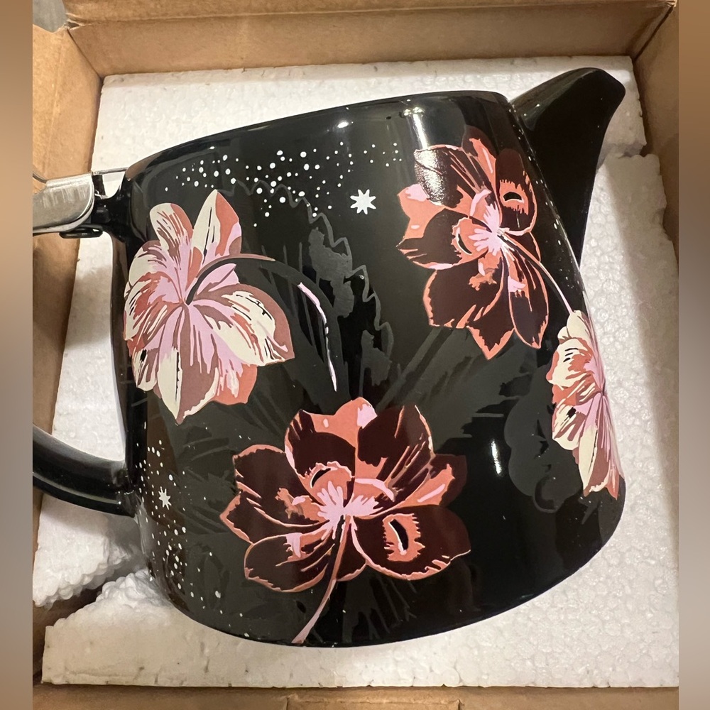 XO, Sienna Floral Ceramic Teapot - Black with Pink Flowers - NEW